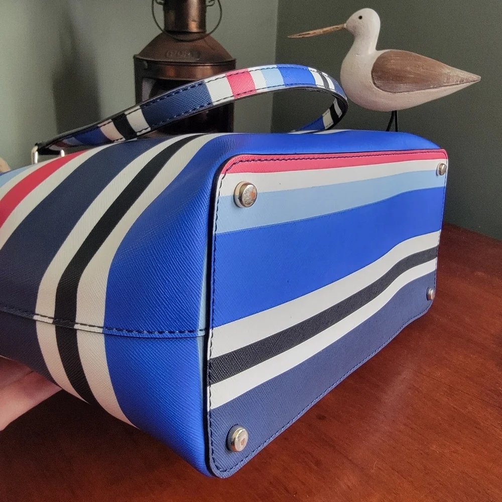 Kate Spade WKRU4294 Nautical Stripe Blue White Red PVC Tote Bag